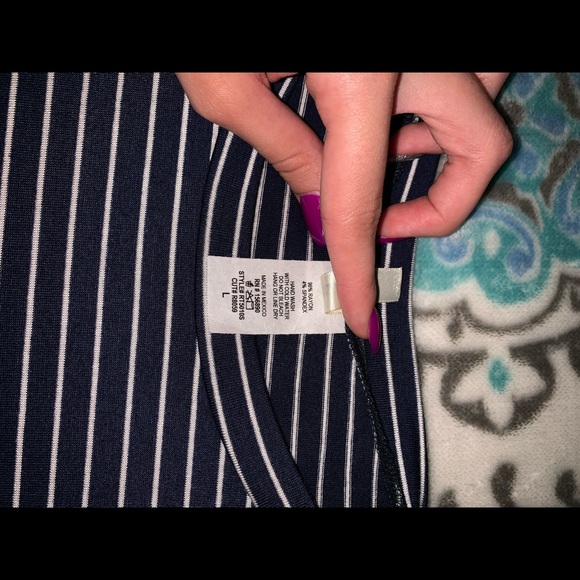 Navy Blue & White Striped Shirt w/ Frilly Openings - Picture 4 of 4